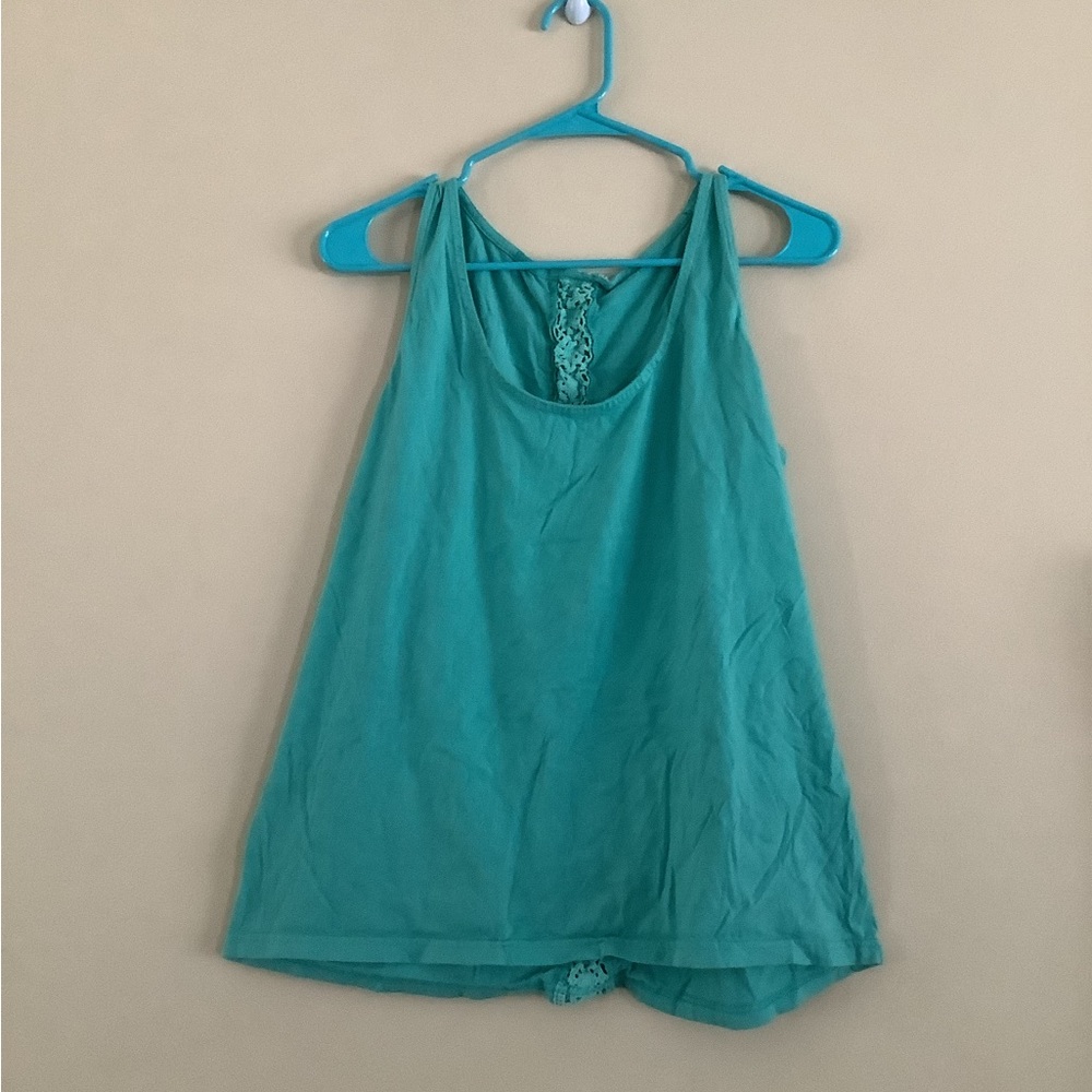 Aqua Tank Top with Floral Stripe